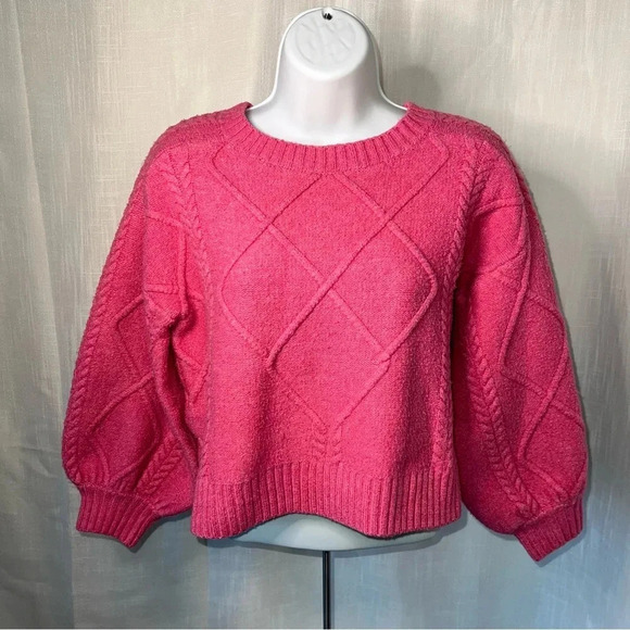 Line and Dot Cable Knit Pink Sweater EUC Like New Size Small - Picture 5 of 9
